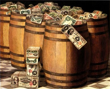 Victor Dubreuil - Barrels on Money, c. 1897 oil on canvas