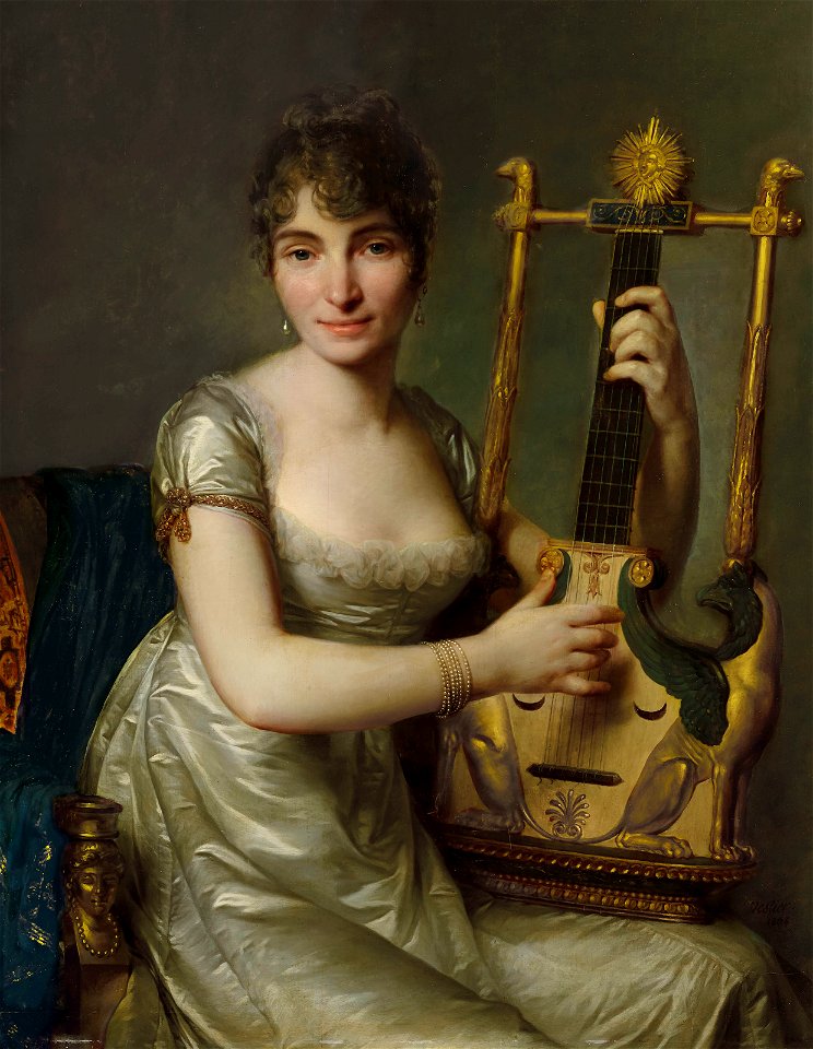 Vestier - Portrait de Madame Larmoyer, de trois-quart, tenant une lyre-guitare, 1804