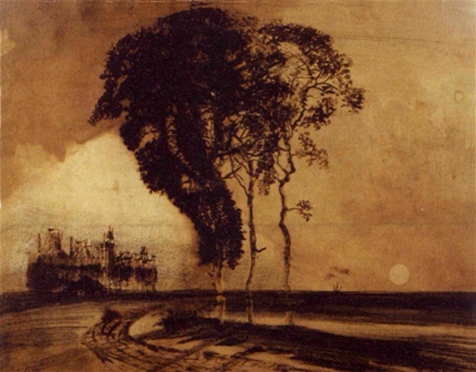 Victor Hugo, Landscape with Three Trees (1850), ink wash and mix media on paper, dimensions and collection unknown