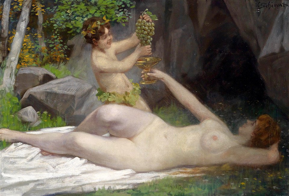 Victor Schivert Waldnymphe und ein junger Bacchus