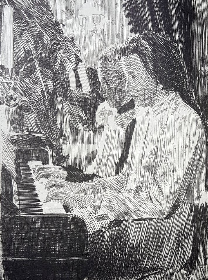 Vid pianot x Knut Ander etsning