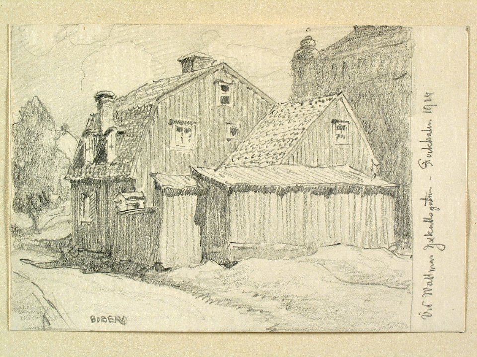 Vid Wollmar-Yxkullsgatan Stockholm, Södermalm.Teckning av Ferdinand Boberg - Nordiska museet - NMA.0090955