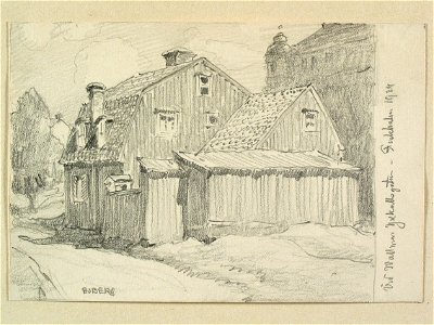 Vid Wollmar-Yxkullsgatan Stockholm, Södermalm.Teckning av Ferdinand Boberg - Nordiska museet - NMA.0090955