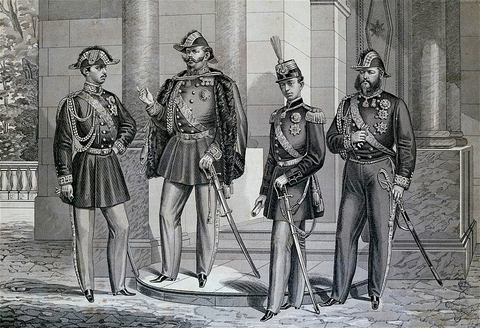 Victor Emanuel II with their children and the Count of Villafranca