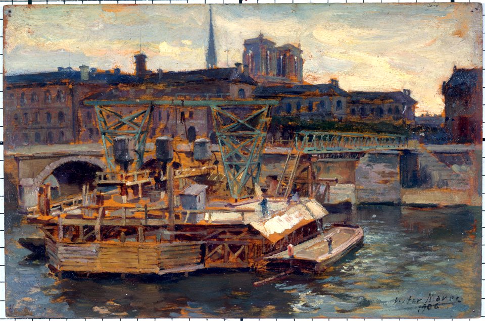 Victor Marec - Les travaux du métropolitain au pont Notre-Dame, en 1906 - P890 - Musée Carnavalet