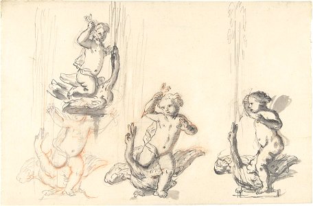 Vier ontwerpen voor een fontein- Cupido met zwaan