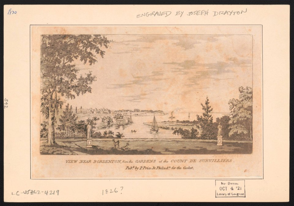View near Bordenton, from the gardens of the Count De Survilliers - (engrav'd & colour'd by J. Drayton (expunged)) LCCN2012647497