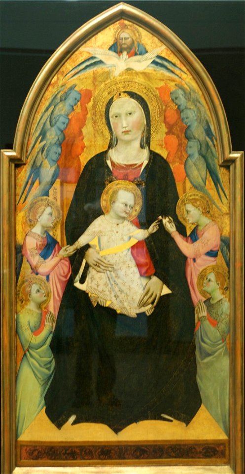 Vierge et Enfant en majeste entoures de Dieu le Pere, du Saint-Esprit et d anges