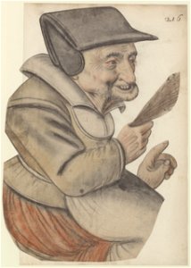 Vieille femme assise tenant une balayette dans sa main droite, vue de trois quarts à droite (Nicolas Lagneau)
