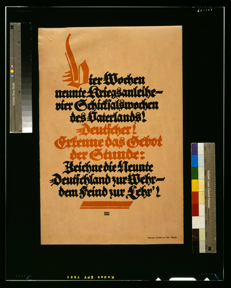 Vier Wochen neunte Kriegsanleihe - vier Schicksalswochen des Vaterlands! ... Deutschland zur Wahr - dem Feind zur Lehr! - Bernhard. LCCN2004665815