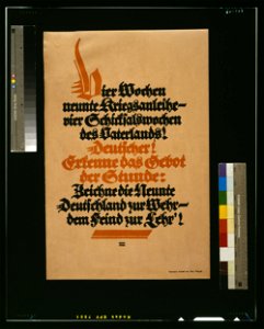 Vier Wochen neunte Kriegsanleihe - vier Schicksalswochen des Vaterlands! ... Deutschland zur Wahr - dem Feind zur Lehr! - Bernhard. LCCN2004665815. Free illustration for personal and commercial use.