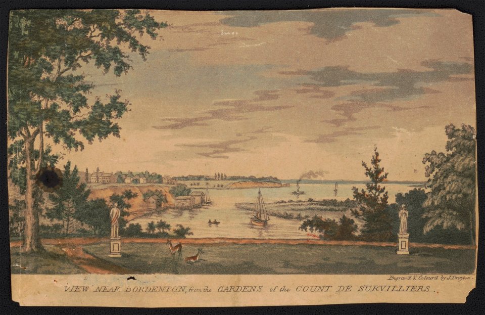View near Bordenton, from the gardens of the Count De Survilliers - engrav'd & colour'd by J. Drayton. LCCN2012647498