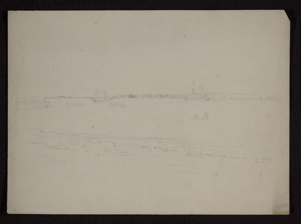 View of Charleston, South Carolina, perhaps coming down the Cooper River, showing ships, rowboats, and canoes on the water LCCN2009631968