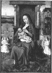 Vierge à l'Enfant (suiveur de Bosch) NB. Free illustration for personal and commercial use.