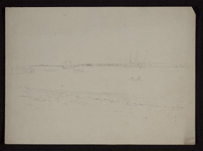 View of Charleston, South Carolina, perhaps coming down the Cooper River, showing ships, rowboats, and canoes on the water LCCN2009631968