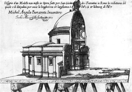 View of a model of a project by Michelangelo for San Giovanni dei Fiorentini, engraving by Jacques Lemercier - Gady 2005 p20