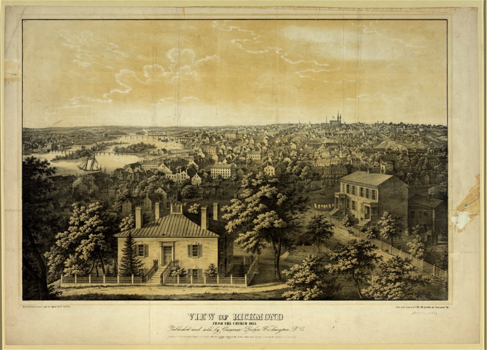 View of Richmond from the church hill - drawn from nature and on stone by E. Sachse ; lith. of E. Sachse & Co. No. 3 N. Liberty str., Baltimore, Md. LCCN2008678842