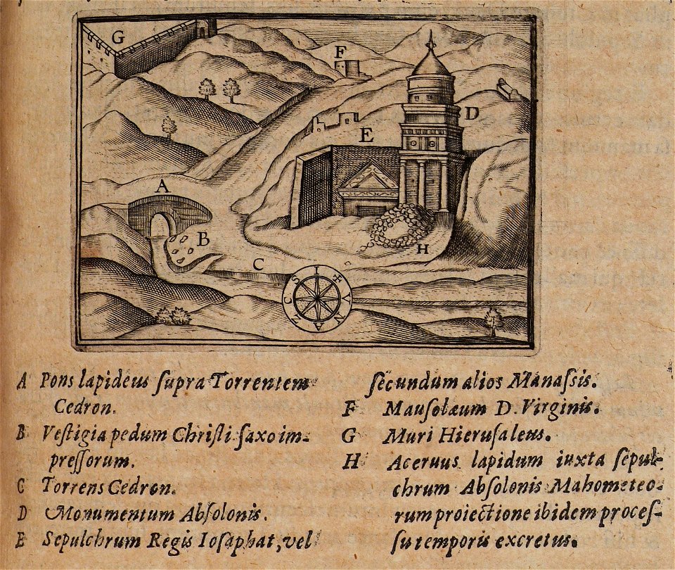 View of Kidron valley with the monument of Absalom - Cootwijck Johannes Van - 1619