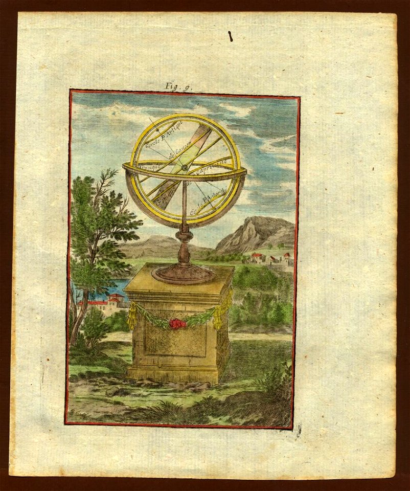 View of an armillary sphere on a pedestal, 1719