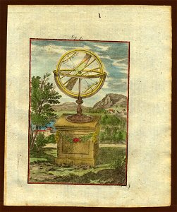 View of an armillary sphere on a pedestal, 1719