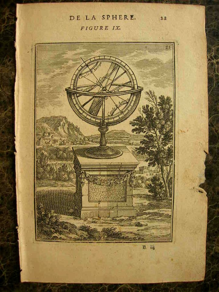 View of an armillary sphere on a pedestal, 1683