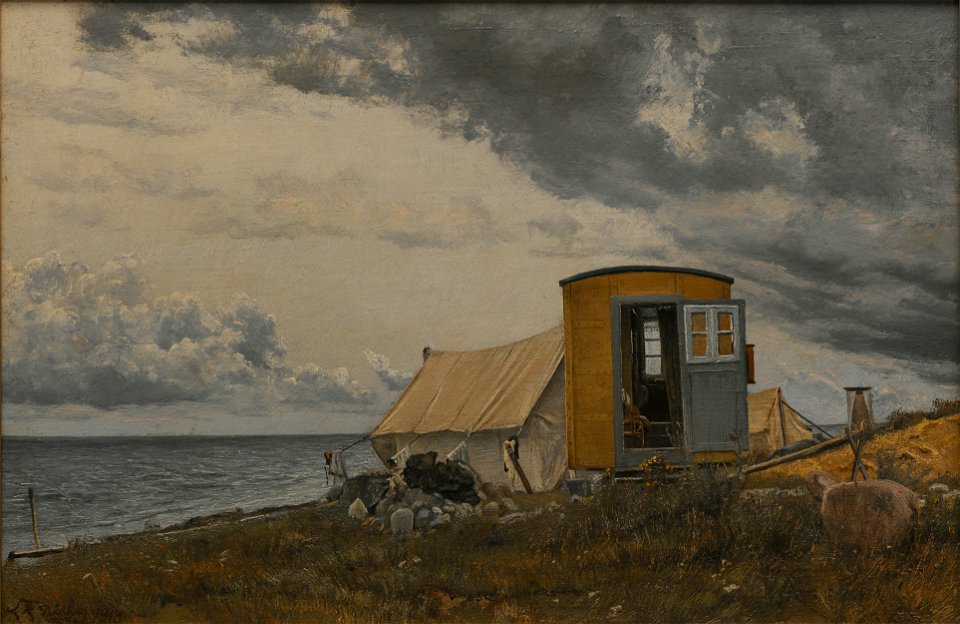 View of a Shore with the Artist's Wagon and Tent at Enö (Laurits Andersen Ring) - Nationalmuseum - 23908