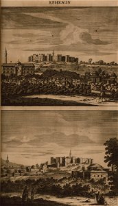 View of Ephesus with Ayasuluk castle (A) and the Basilica of Saint John (B) - Bruyn Cornelis De - 1714