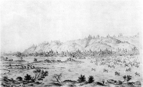 View of Kiev from the north and battle between the Cossacks and the Lithuanian army by Westerveld (left part)