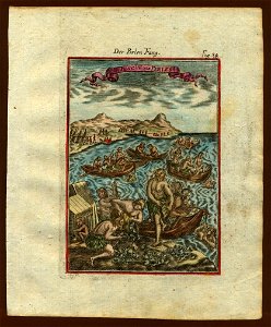 View of pearl-divers, 1719. Free illustration for personal and commercial use.
