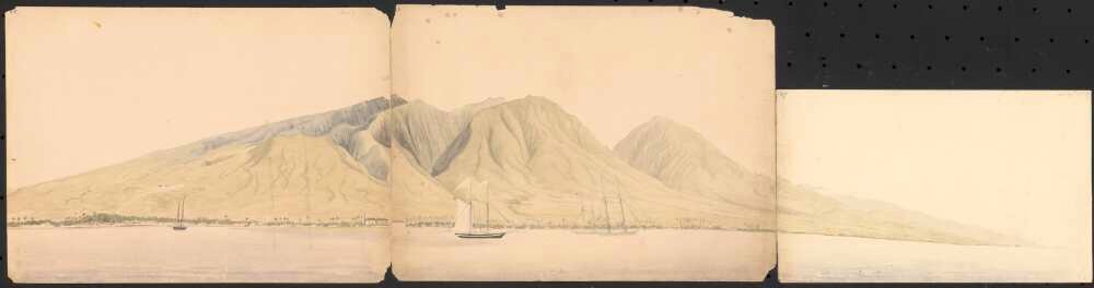 View of Lahaina, Maui, Sandwich Islands, watercolor, by James Gay Sawkins