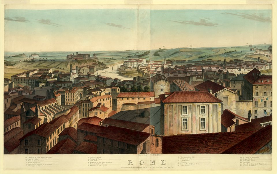 View of Rome, including the Villa Meolistrees, Sa. Maria dei Monti, Temple of Minerva Medica, the Coliseum, etc. LCCN2003677663