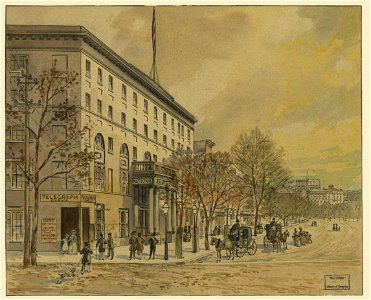 View of Washington looking down Pennsylvania Ave. toward unfinished Capitol. National Hotel on left, no. 1 LCCN2004662333