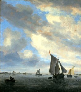 View of Sailing Boats on a Lake by Salomon van Ruysdael 1044. Free illustration for personal and commercial use.