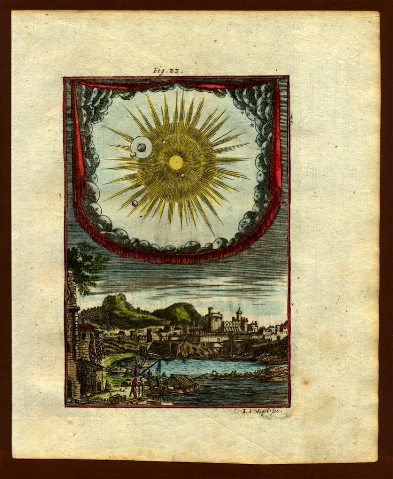 View of the sun and planets, 1719. Free illustration for personal and commercial use.
