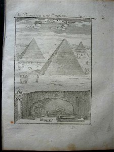 View of pyramids and mummies, 1718. Free illustration for personal and commercial use.