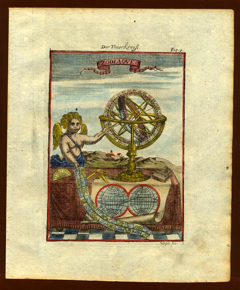 View of the zodiac through an armillary sphere, 1719