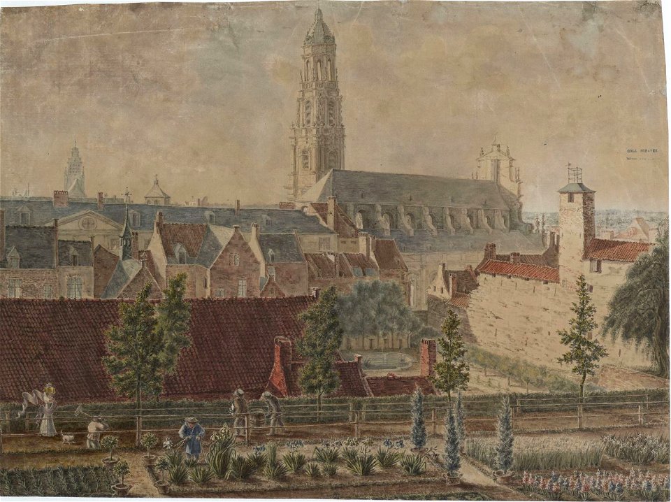 View of the former Church of the Society of Jesus and gardens of the Palace of Charles Alexander of Lorraine in Brussels - 425 x 566 mm