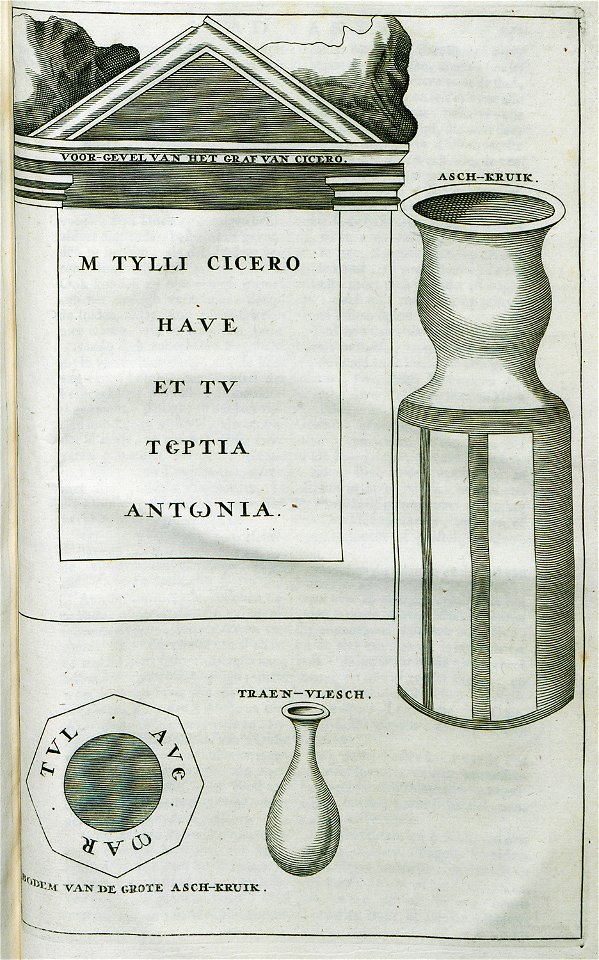 View of the front of the roman tomb of Zakynthos, erroneously perceived as the Tomb of Cicero Vases from the monument - Dapper Olfert - 1688