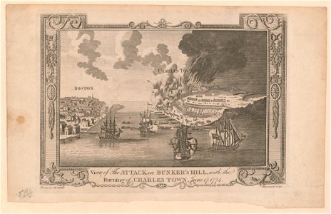 View of the attack on Bunker's Hill, with the burning of Charles Town, June 17, 1775 - drawn by Mr. Millar ; engraved by Lodge. LCCN2017660447