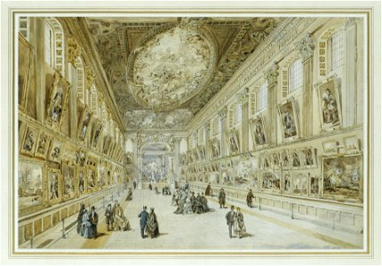 View of the Naval Gallery in the Painted Hall, Greenwich Hospital, in 1865 RMG PY4034. Free illustration for personal and commercial use.