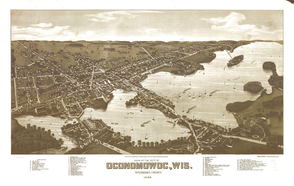 View of the city of Oconomowoc, Wis. Waukesha County 1885. LOC 75696718