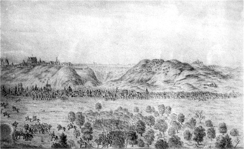 View of Kiev from the north and battle between the Cossacks and the Lithuanian army by Westerveld (right part)