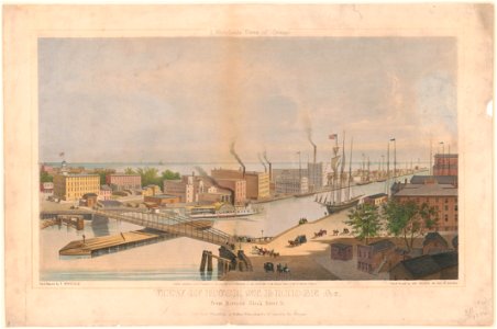 View of Rush St. bridge etc. from Nortons Block River St. E. Whitefield's views of Chicago - from nature by E. Whitefield ; lith. & printed by Chas. Shober, Chicago. LCCN93506173