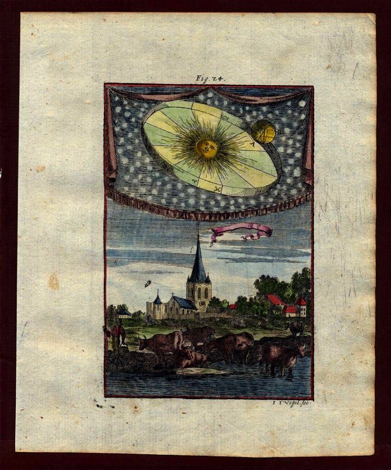 View of the sun and stars, 1719. Free illustration for personal and commercial use.