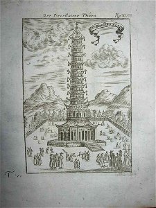 View of the porcelain tower of Nanking, 1718. Free illustration for personal and commercial use.