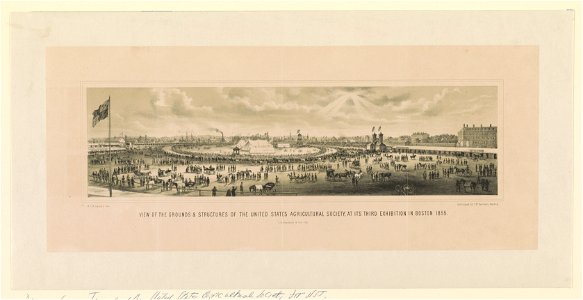 View of the grounds & structures of the United States Agricultural Society, at its third exhibition in Boston 1855 - R.L. Hinsdale del. ; ambrotyped by T.W. Hartshorn, Reading ; L.H. LCCN2017646683