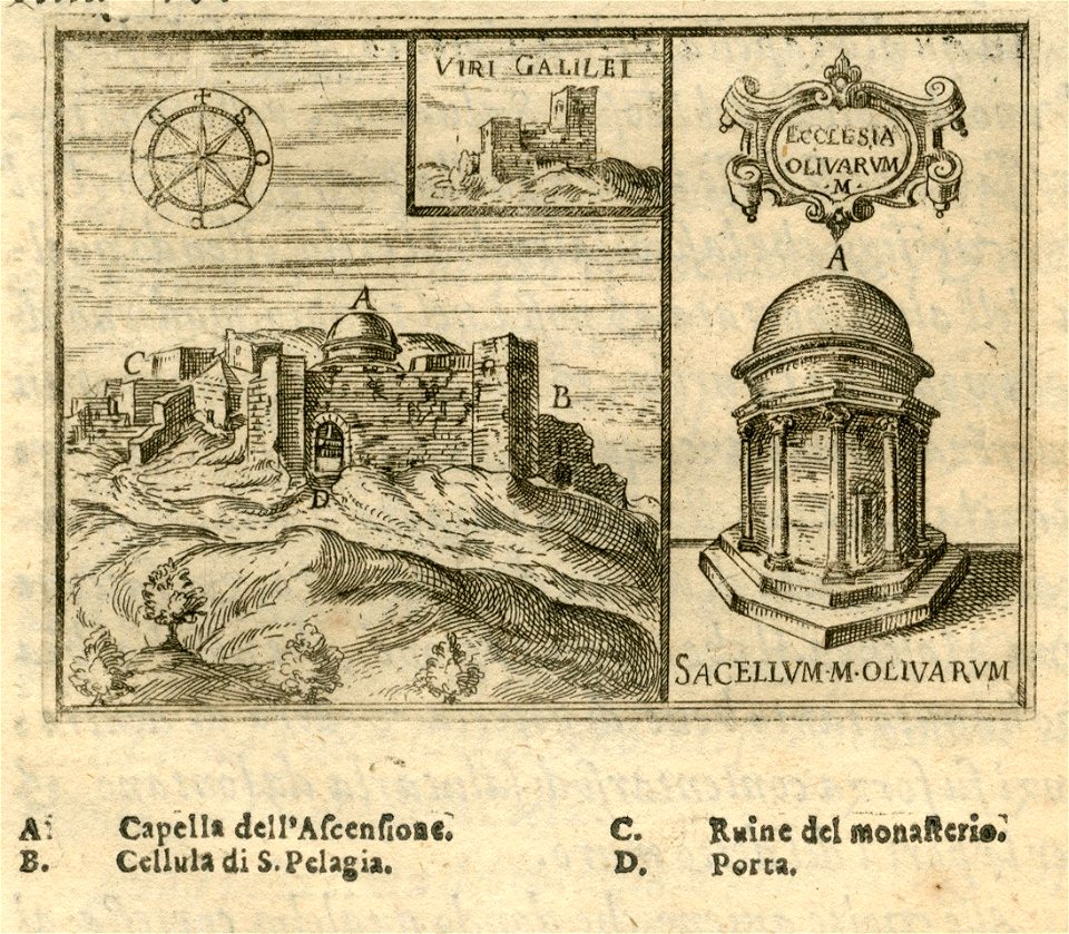 View of the complex of Eleona Basilica or Pater Noster Church on Mount of Olives, Jerusalem View of the Chapel of the As - Zuallart Jean - 1587