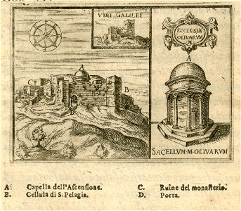View of the complex of Eleona Basilica or Pater Noster Church on Mount of Olives, Jerusalem View of the Chapel of the As - Zuallart Jean - 1587
