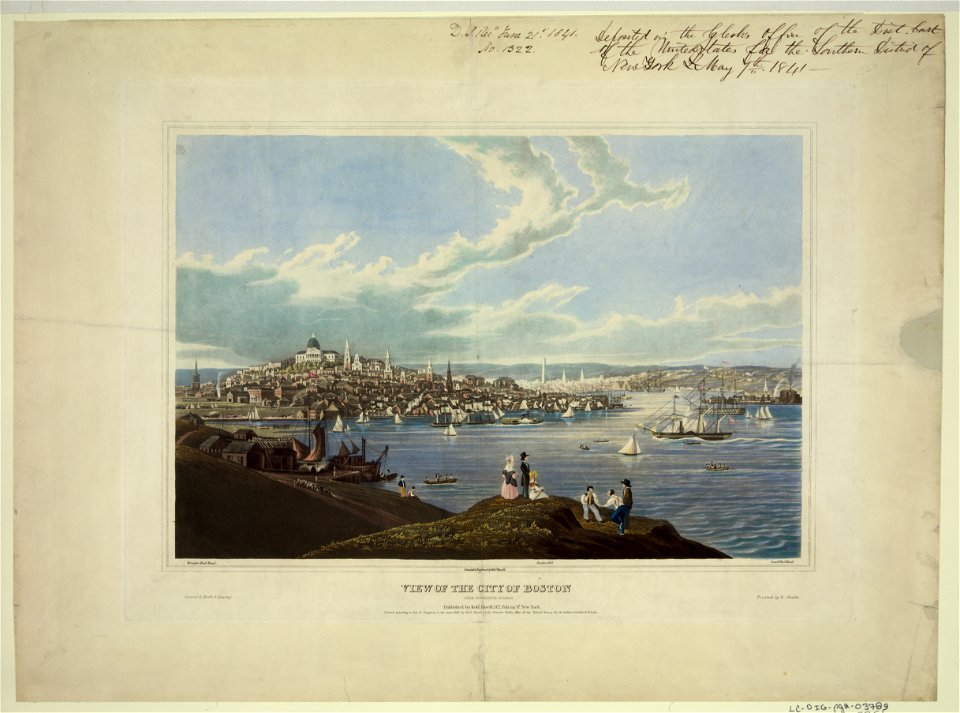 View of the city of Boston from Dorchester heights - painted & engraved by Robt. Havell ; coloured by Havell & Spearing. LCCN2004672548