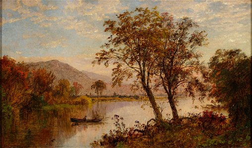View on the Hudson River by Jasper Francis Cropsey, Museum of the Shenandoah Valley. Free illustration for personal and commercial use.